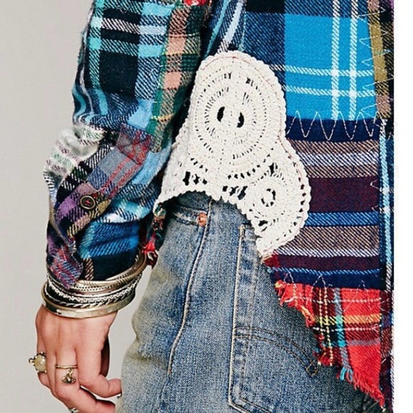 Free People Patchwork Lost In Plaid Flannel Boho Shirt Top Button Down *rare - Picture 3 of 11
